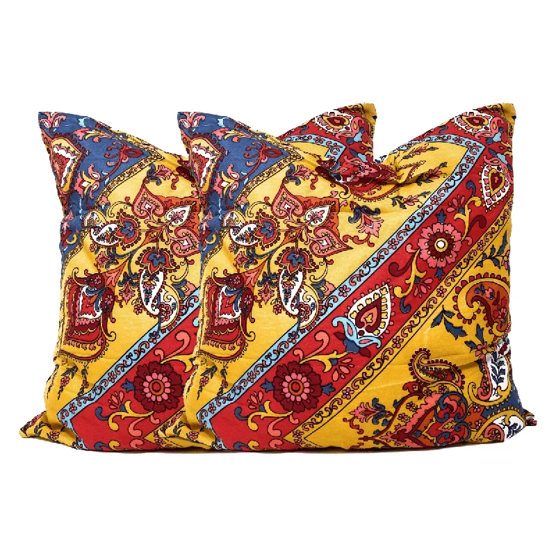 Tache Mustard Yellow Blue Red Paisley Chevron Hanging Gardens Cushion Cover 2-Pieces (HS3148Y)