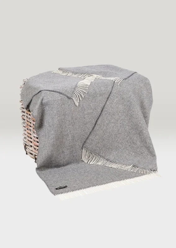 John Hanly Oversized Cashmere Throw - Grey Herringbone