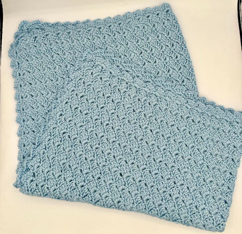 Blue Acrylic Crochet Baby Stroller Blanket