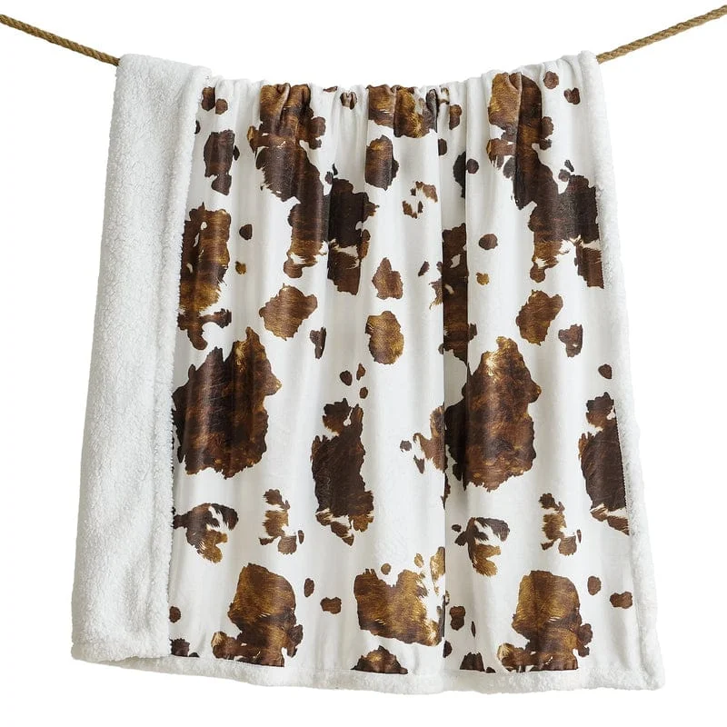 Elsa Brown and White Cowhide Sherpa Throw