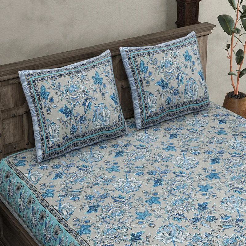 Dahlia Floral Bedsheet - Blue