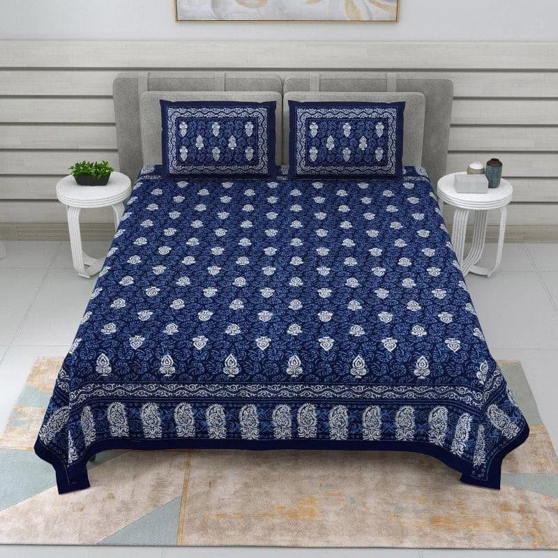 Saanvi Ethnic Printed Bedsheet - Blue