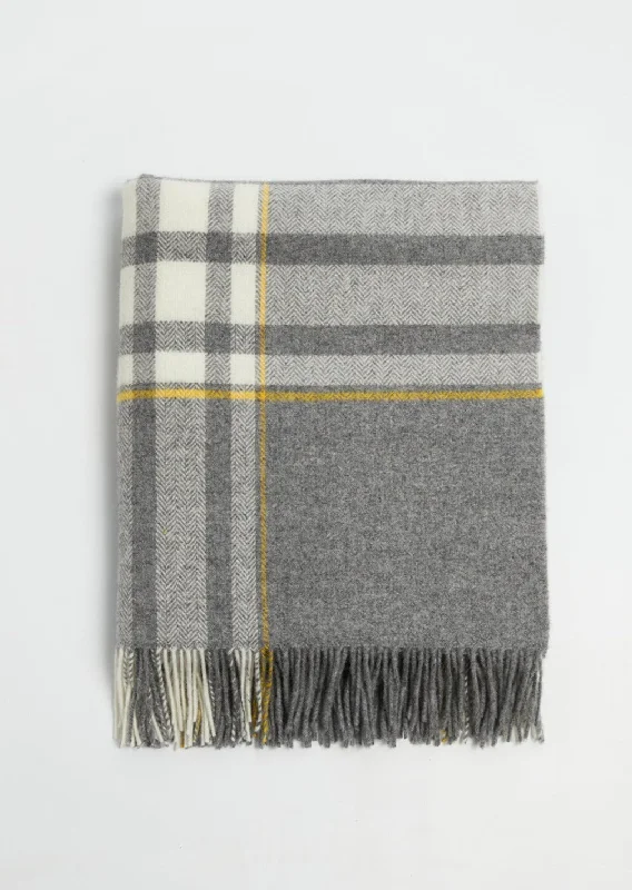 Foxford Lambswool Throw | Grey White Yellow