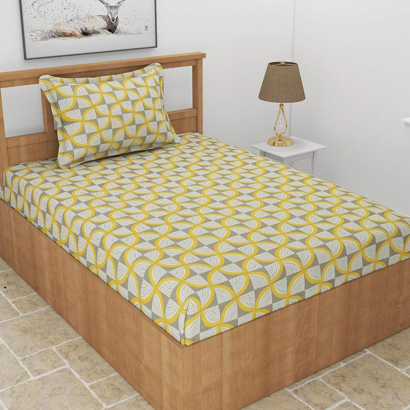 Selenia Floral Bedsheet - Grey & Yellow