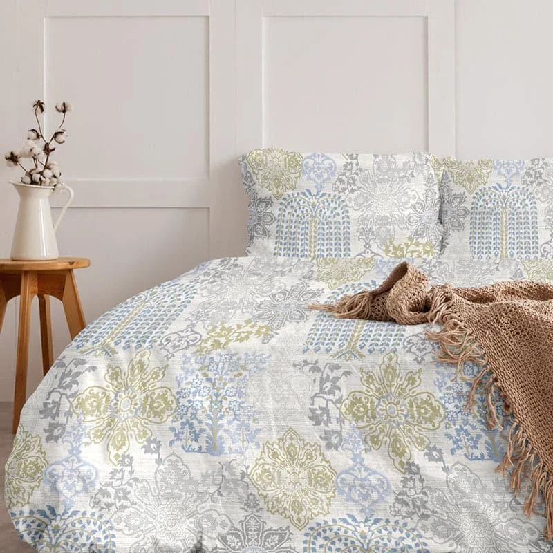 Duna Boheme Floral Bedsheet - Pastel Blue