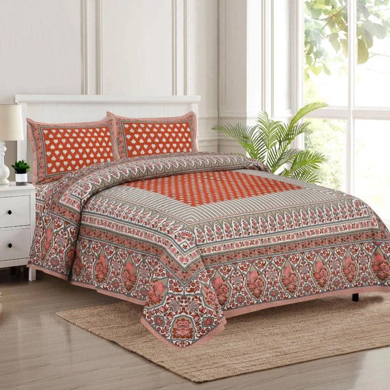 Trivona Regal Ethnic Bedsheet - Red & Light Green