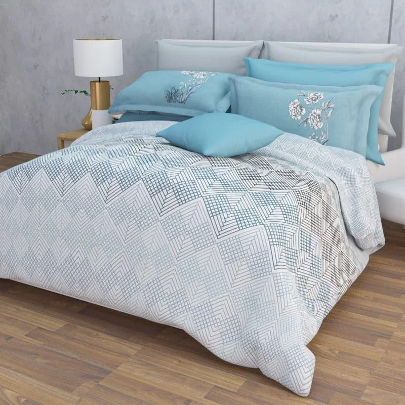 Ozena Geometric Bedsheet - Blue