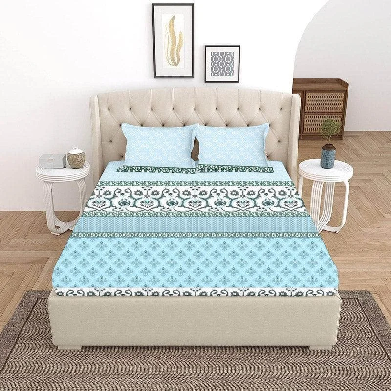 Iris Printed Bedsheet - Blue