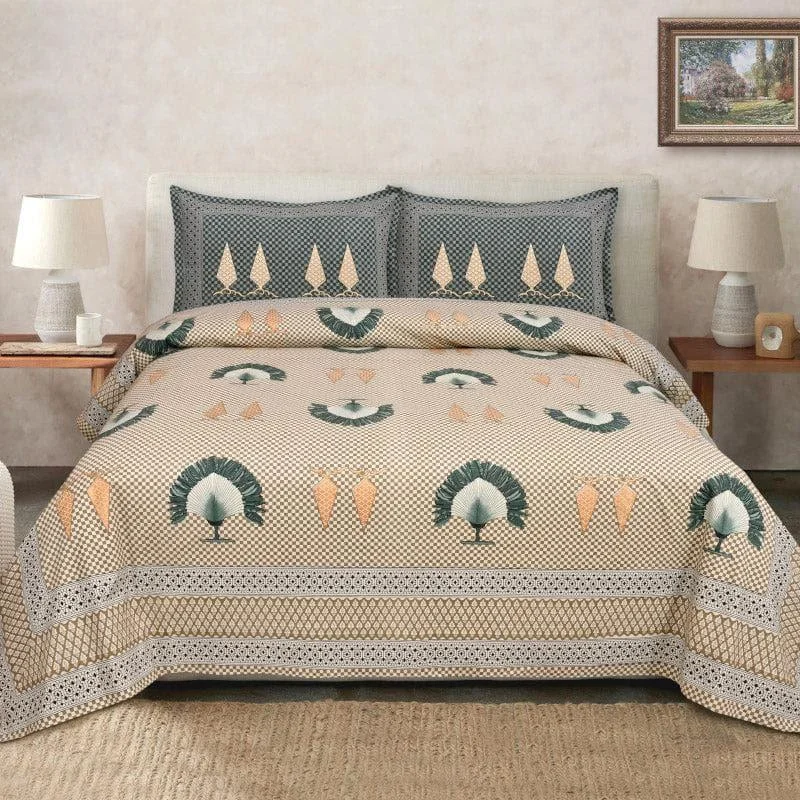 Mayoor Mela Bedsheet - Beige