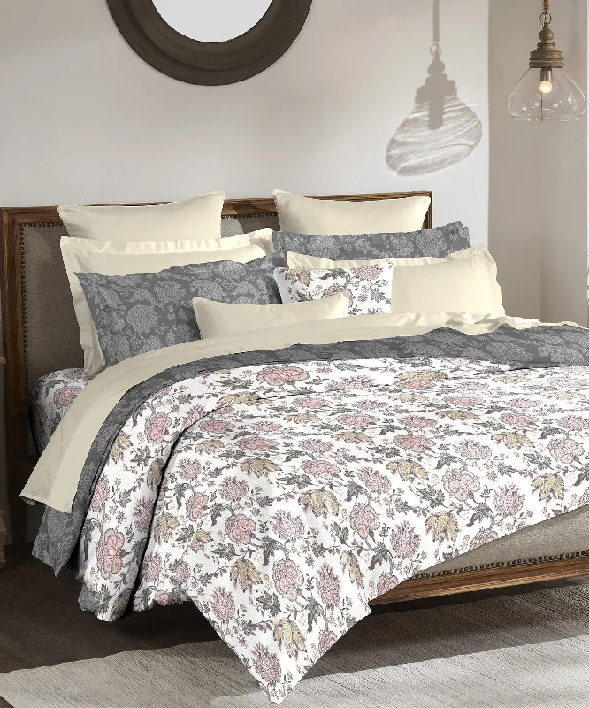 Classic Meenar Peach King Bedsheet With 2 Pillow Cover, 210Tc, 100% Cotton, Floral, Grey