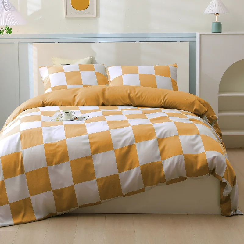 Organic Bamboo Check Quilt Cover Set - Marigold