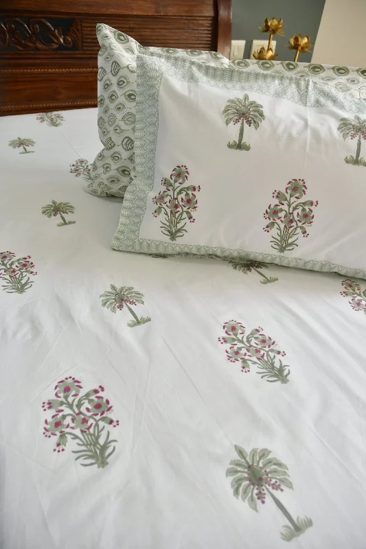 Palm Bliss Bedsheet, Soft Cotton, Tropical Vibes, Hand Block Print