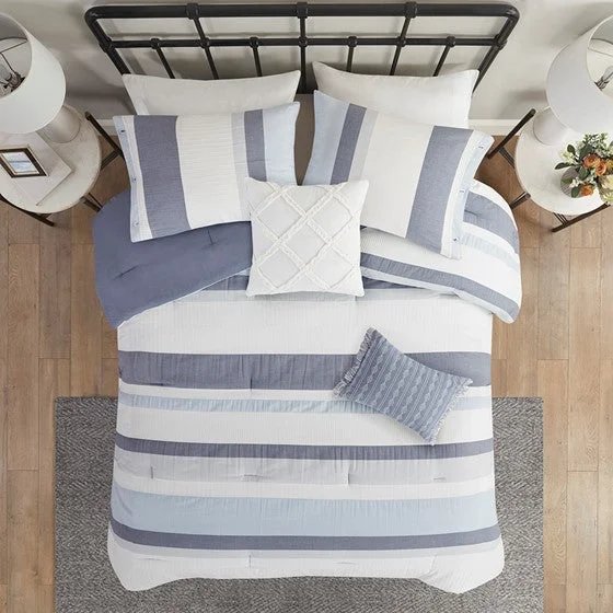 Madison Park Allegany 5PC Blue Jacquard Comforter Set - Blue, Gray & Cream Hues