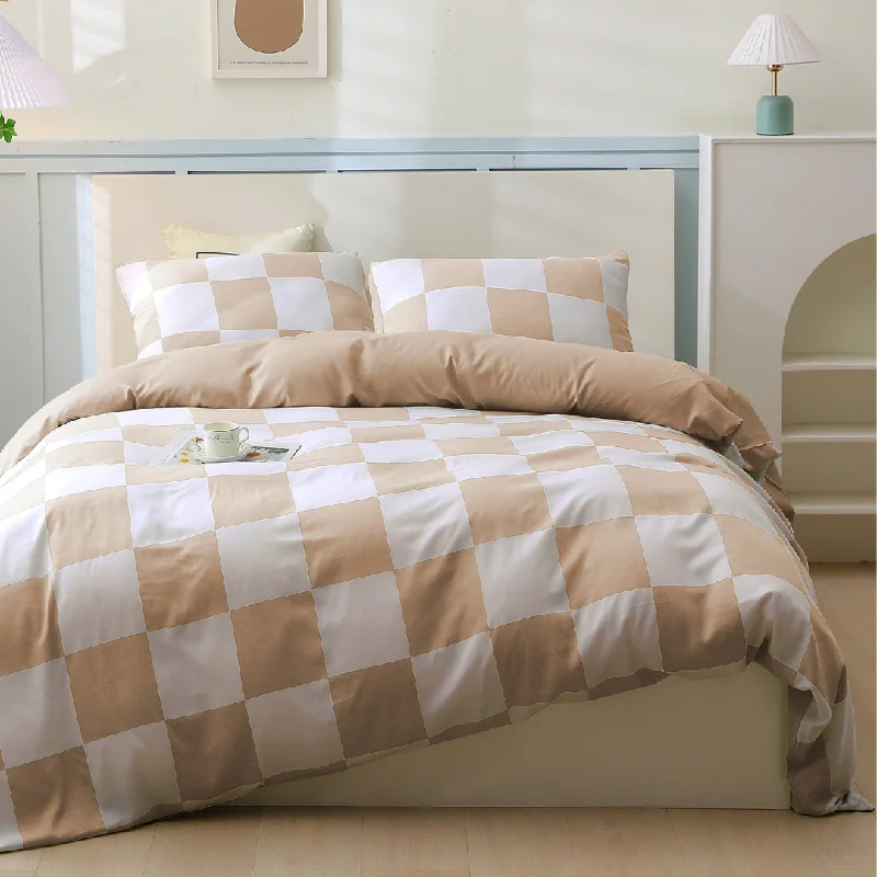 Organic Bamboo Check Quilt Cover Set - Nude