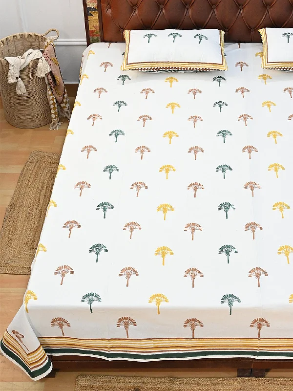 PALM TREE COTTON PRINTED DOUBLE BEDSHEET WITH PILLOW