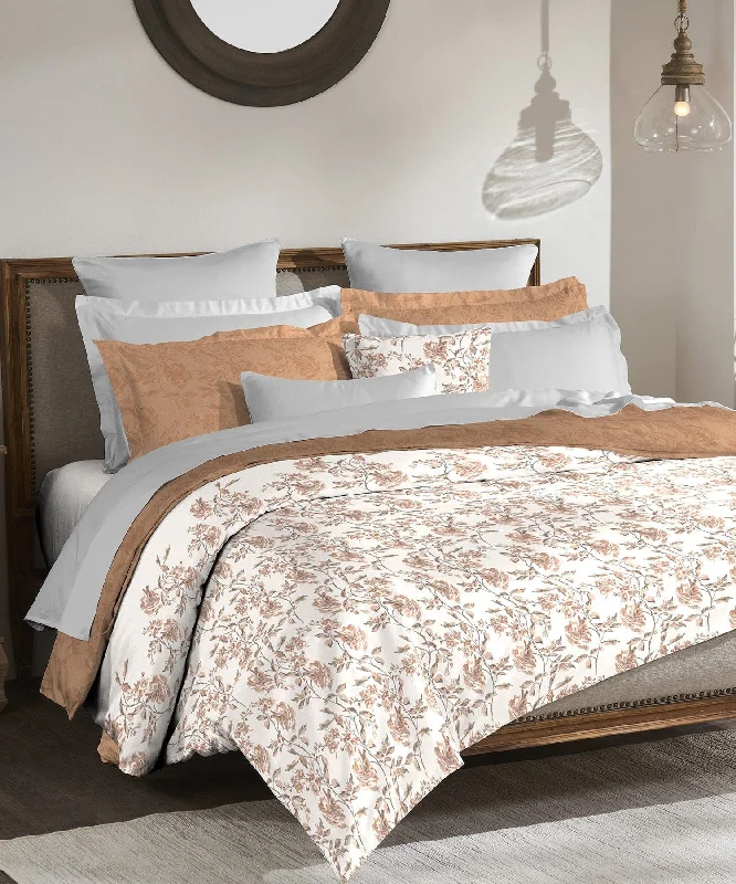 Classic Rosalia Brown King Bedsheet With 2 Pillow Cover, 210Tc, 100% Cotton, Floral, Brown