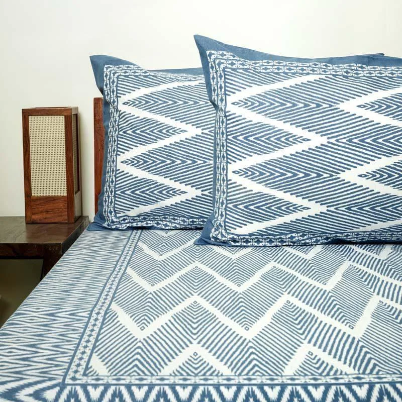 Jorie Geometric Printed Bedsheet - Blue