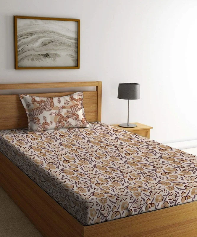 Dusk & Dawn Forever Flora Orange Single Bedsheet With 1 Pillow Cover 144Tc, 100% Cotton, Floral, Orange