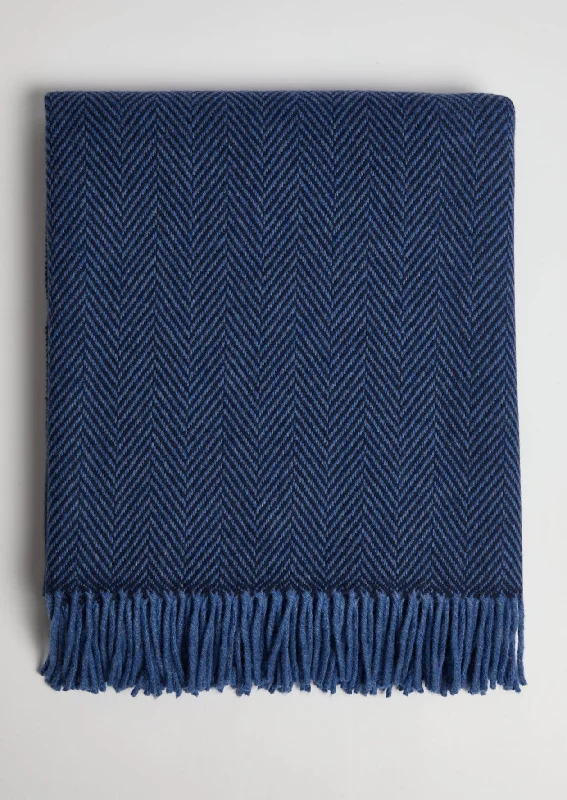 Foxford Cashmere Lambswool Throw | Blue Herringbone