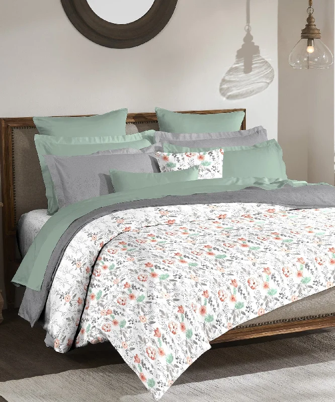 Classic Rene Grey King Bedsheet With 2 Pillow Cover, 210Tc, 100% Cotton, Floral, Grey