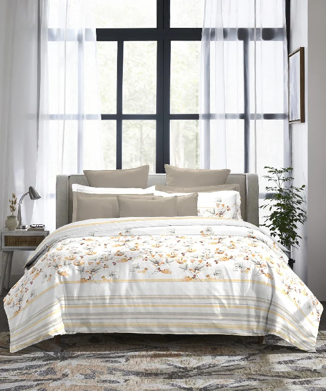 Indulgence Printed King Bedsheet, 300 TC, 100% Cotton- Camellia Ochre