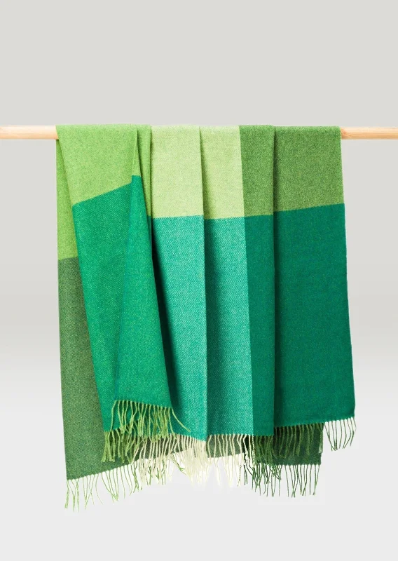 Lambswool Throw Multi Col Green Large Blocks