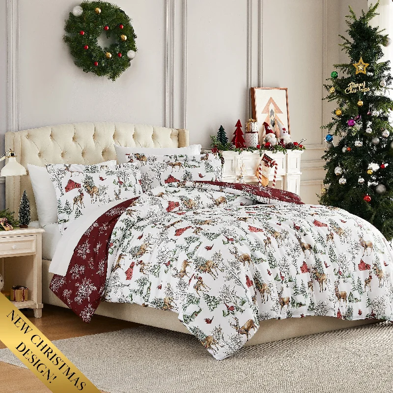 White Christmas Reversible Duvet Cover Set