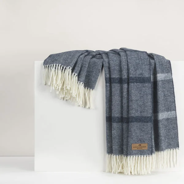 Navy Montauk Stripe Herringbone Throw Blanket