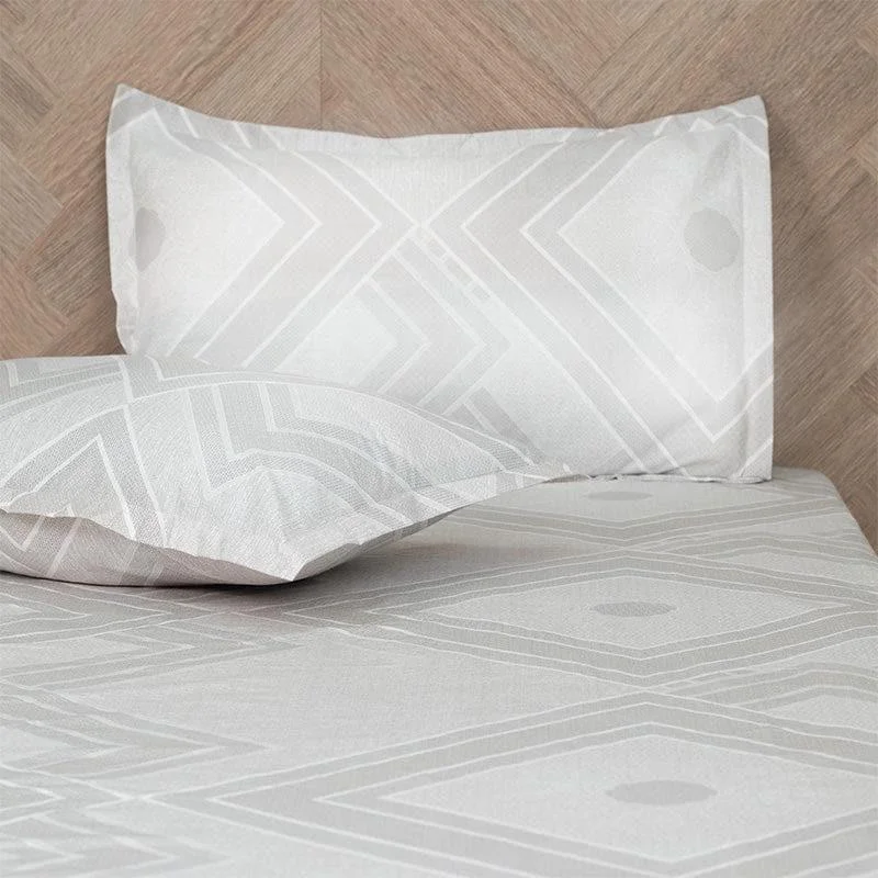 Neinia Printed Reversible Bedsheet - Grey & Peach