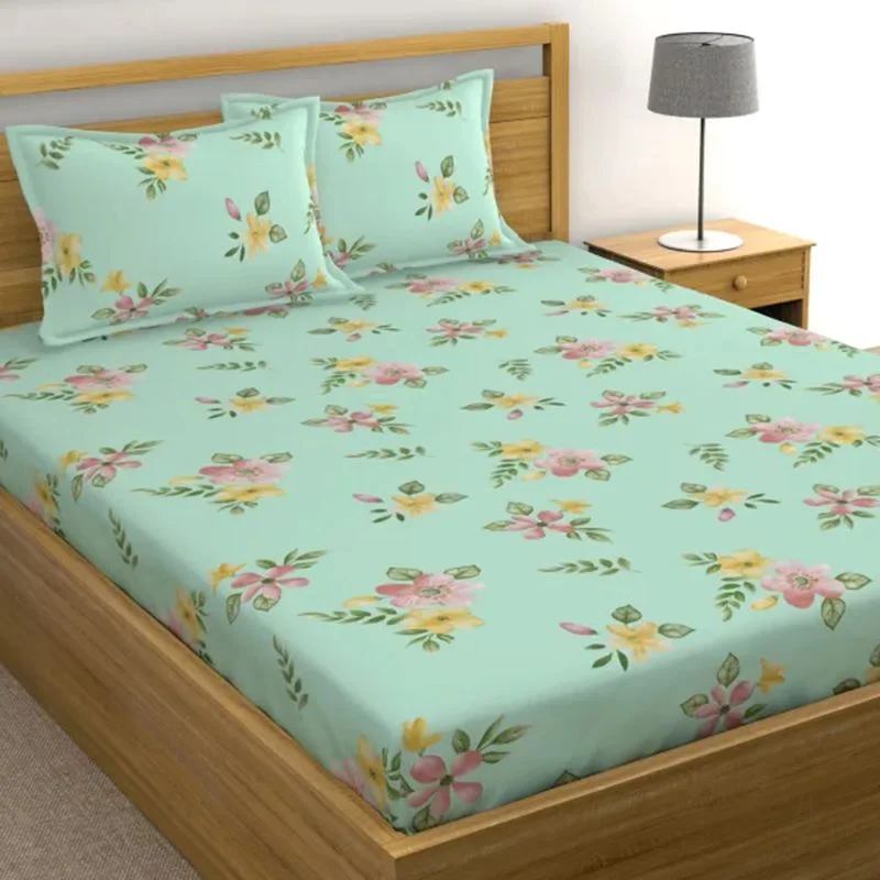 Clemeta Floral Bedsheet - Light Green