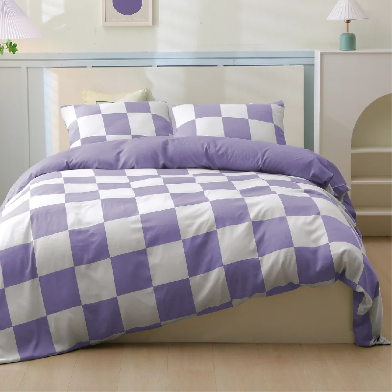 Organic Bamboo Check Quilt Cover Set - Lavender