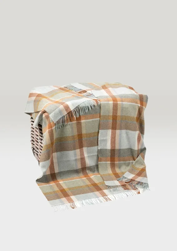 John Hanly Merino Lambswool Green Rust Mustard Plaid Blanket