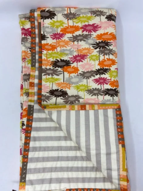 Whole Cloth Quilt - Orange Multi/Gray & Cream Striped