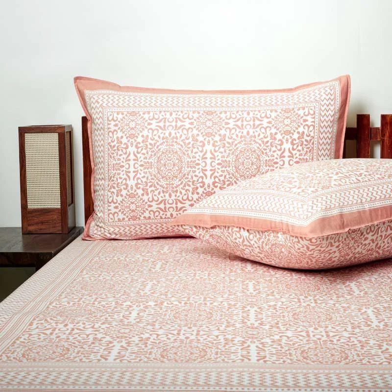 Anvi Ethnic Printed Bedsheet - Peach