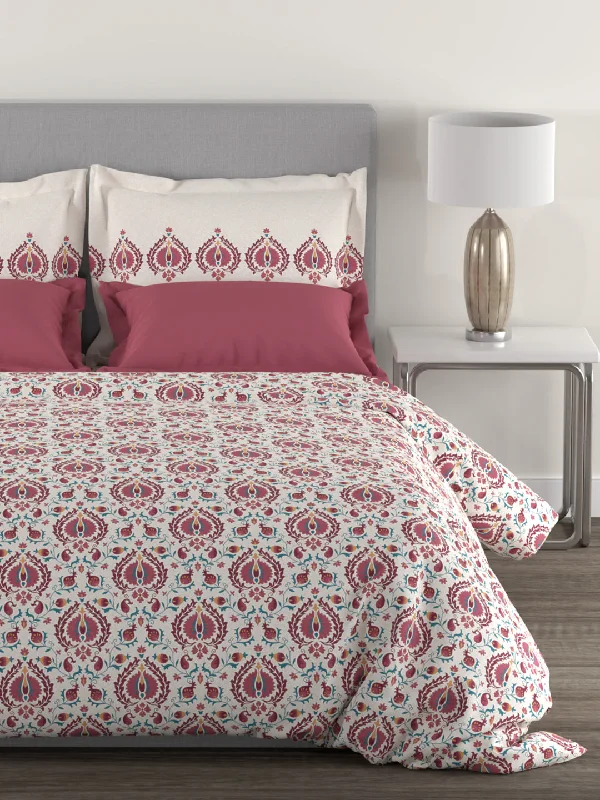 Epitome Anthos Queen Bedsheet With 2 Pillow Cover, 144TC, 100% Cotton, Red