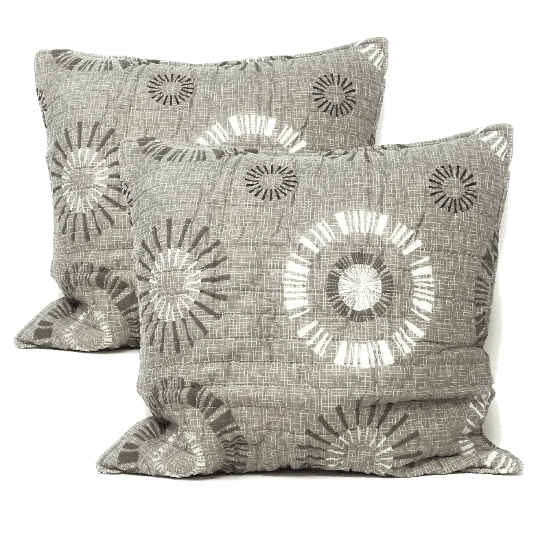 Tache Cotton Taupe Beige Striped Floral Geometric Starburst Decorative 18x18" Throw Pillow Covers -  2-Pieces (DXJ107076)