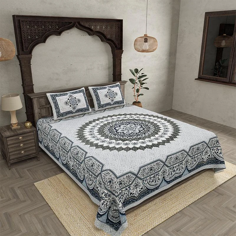 Chaital Ethnic Bedsheet - Grey