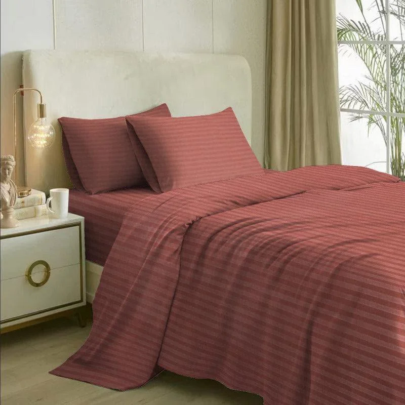 Royal Stripe Bedsheet- Rust