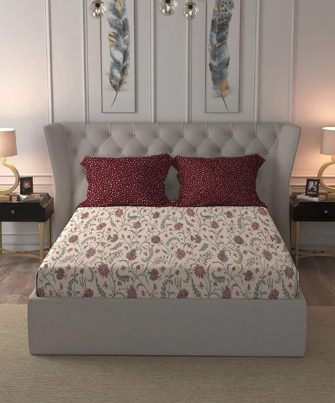 Dusk & Dawn Queen Bedsheet Set,144 TC, 100% Cotton, Coromandel Red