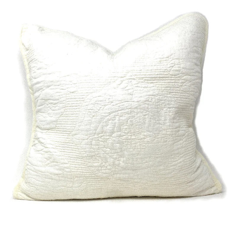 Tache Cotton Ivory White Paisley Damask Matelassé Powder Snow Cushion Covers / Euro Sham (JHW-643)