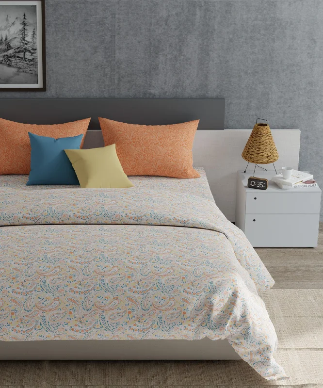 Everyday Emily Orange Queen Bedsheet With 2 Pillow Cover, 120Tc, 100% Cotton, Orange