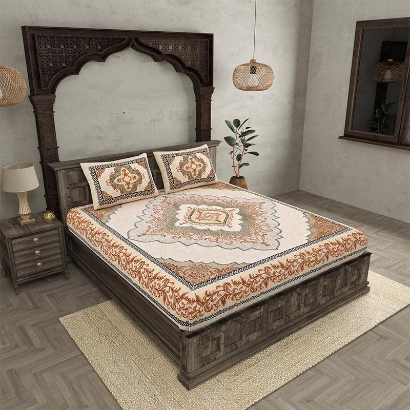 Chaitri Ethnic Bedsheet - Beige,Brown