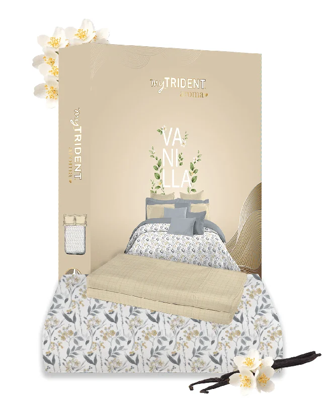 Aroma Vanilla King Bedsheet With 2 Pillow Cover Gift Set, 144 Tc, 100% Cotton, Floral