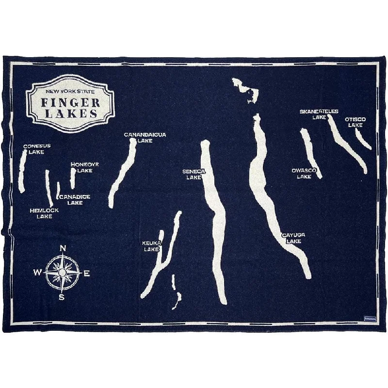 Finger Lakes Map Wool Throw Blanket