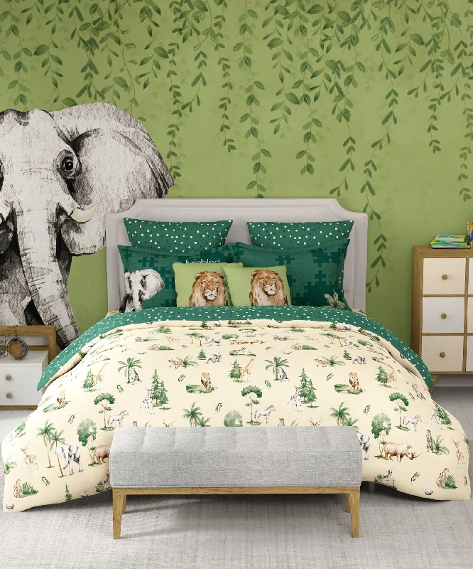 Juniors Printed  King Bedsheet, 144 Tc, 100% Cotton, Jigsaw Jungle