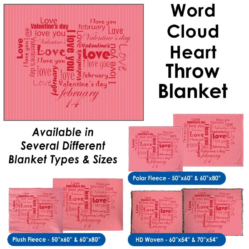 Valentine's Day - Word Cloud Heart Throw Blanket / Tapestry Wall Hanging