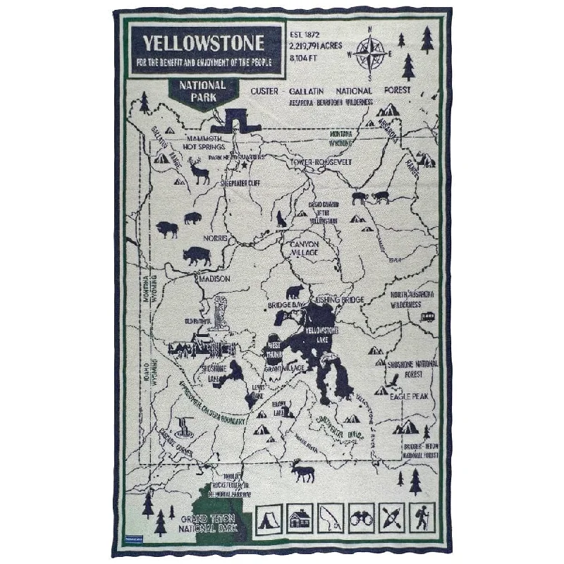 Yellowstone National Park Map Wool Throw