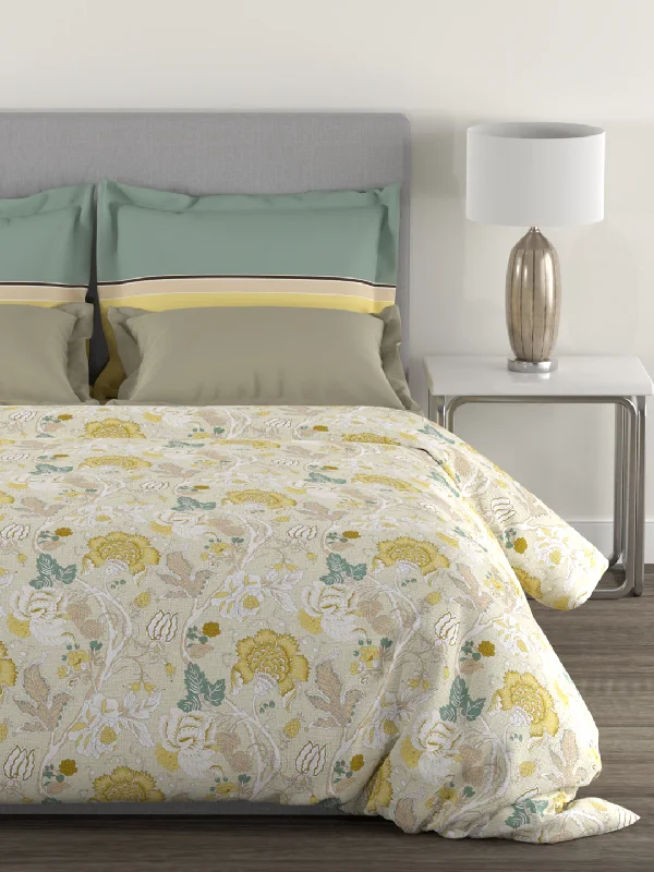 Epitome Victoria Garden Queen Bedsheet With 2 Pillow Cover, 144TC, 100% Cotton, Yellow