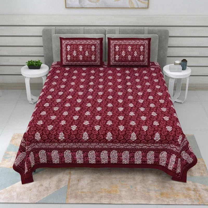 Saanvi Ethnic Printed Bedsheet - Maroon