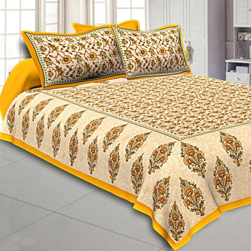 Aariz Ethnic Bedsheet - Yellow